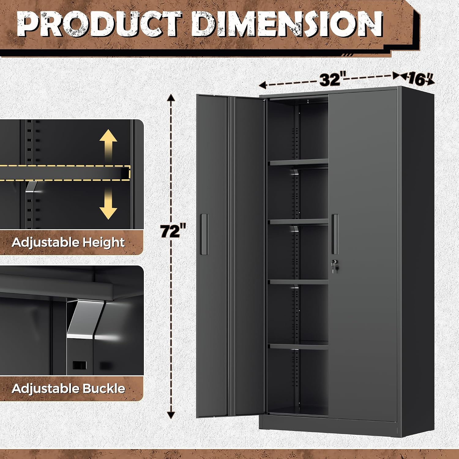 INTERGREAT Metal Storage Cabinet, 72' H Storage Cabinet with 2 Doors and 4 Adjustable Shelves for Office, Home, Garage, Pantry (Assembly Required, Black)
