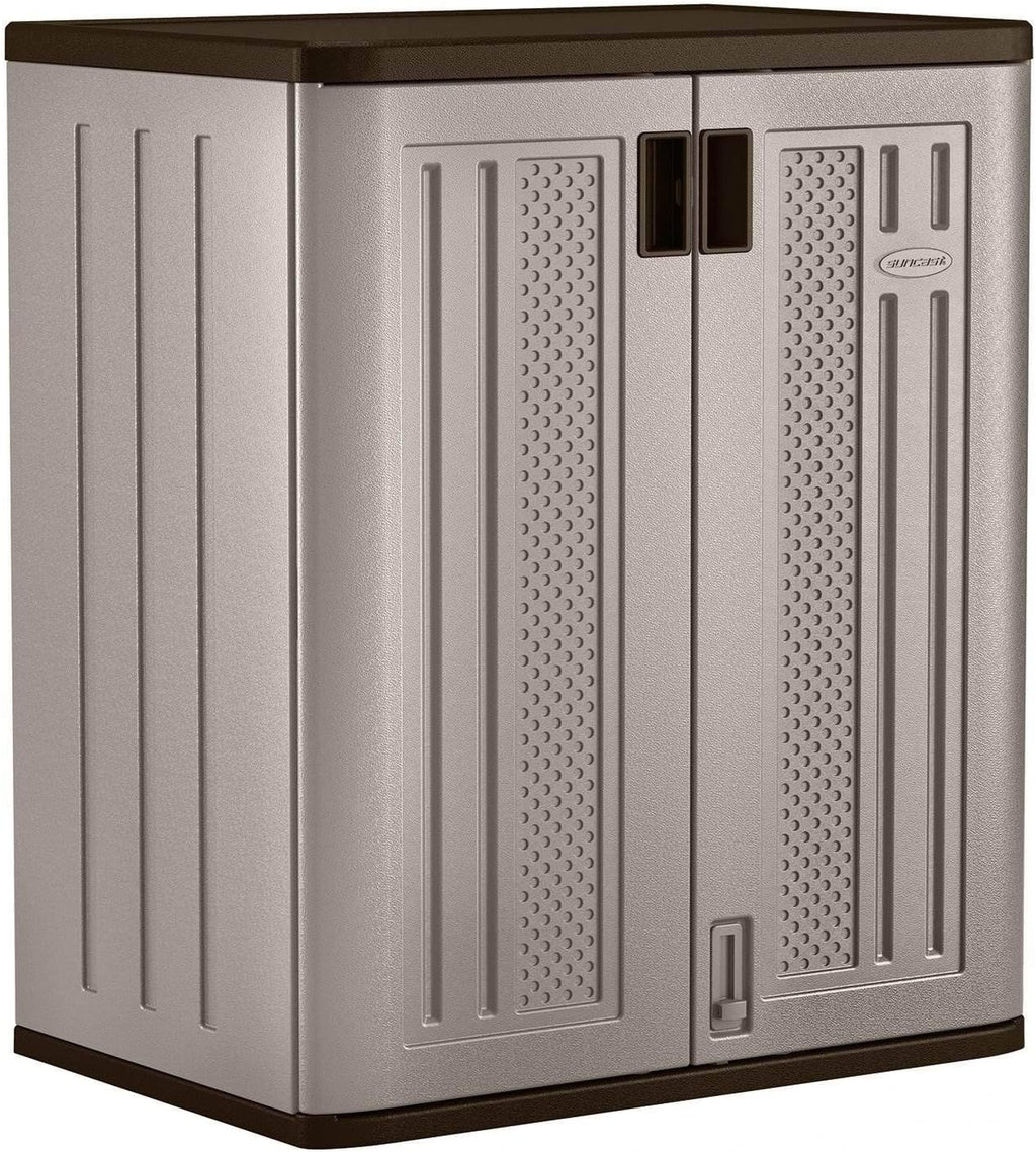 Suncast 2 Pack 9 Cu. Ft. Base Storage Cabinet, Resin Garage Organizer, Platinum Metallic/Slate