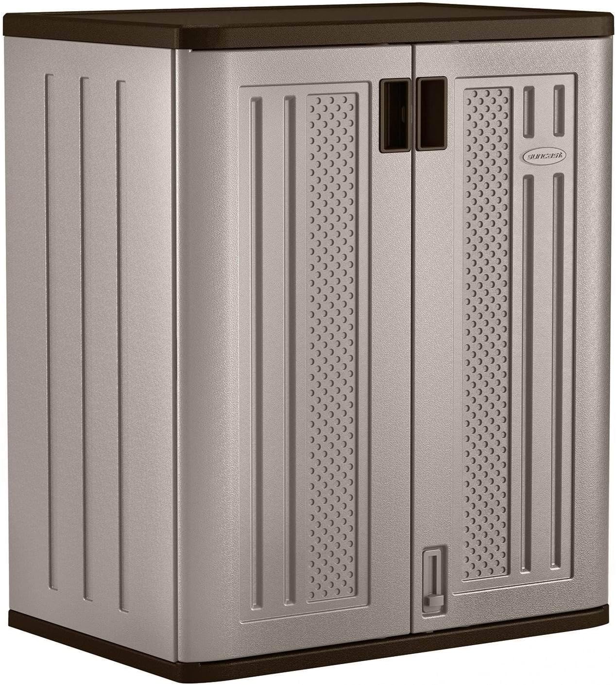 Suncast 2 Pack 9 Cu. Ft. Base Storage Cabinet, Resin Garage Organizer, Platinum Metallic/Slate