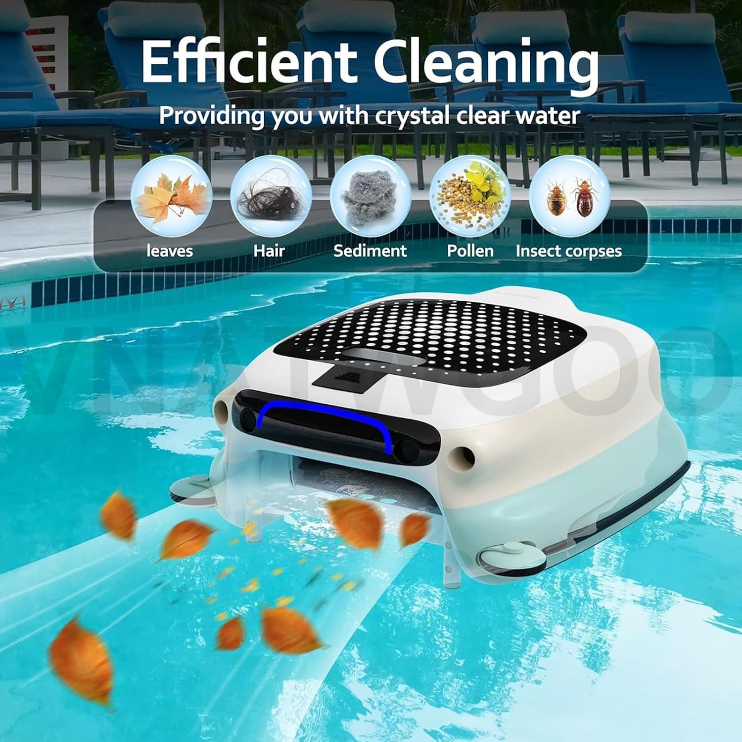 Automatic Cordless Pool Cleaning Robot, Electric Pool Skimmer, with 7800mAh Rechargeable Battery, Cleans Pools, Spas, Removes Debris