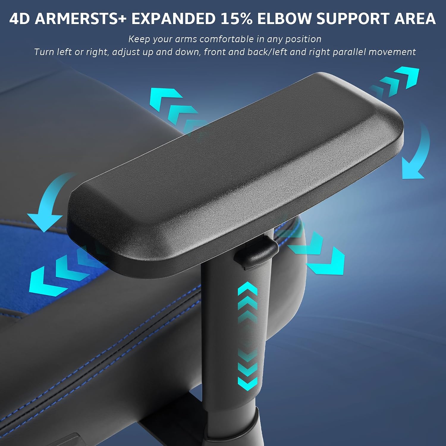 Ergonomic Gaming Chair, Computer Desk Chairs, 4D Armrests, High Back Office Chair with Headrest & Lumbar Pillow, Tilt Rocker Recliner, Heavy-Duty Base, Black PU Leather & Blue Suede Combo
