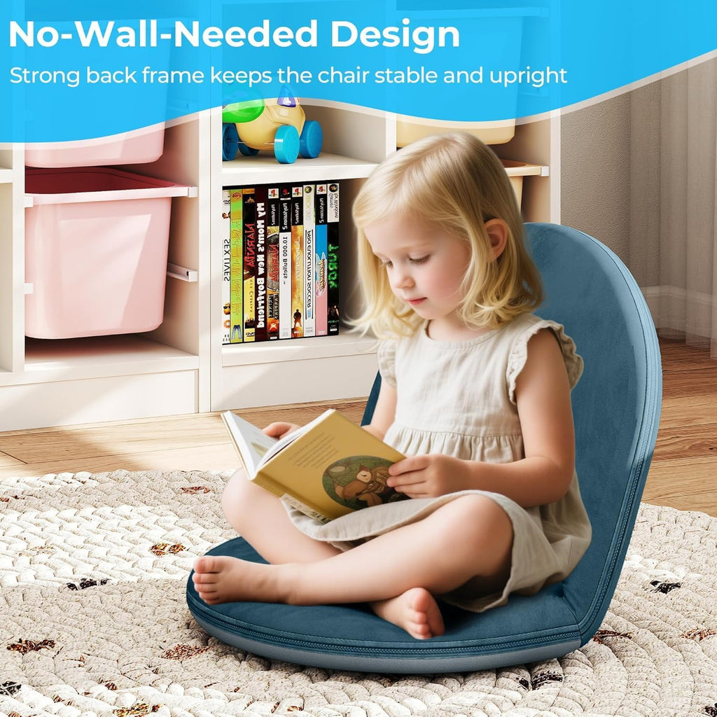 2Pcs Floor Chair, 5-Position Foldable Floor Chair for Kids with Adjustable Back, Soft Sponge & Velvetean Cover, for Adults and Kids, Indoor Outdoor Use, Meditation, Gaming, Camping(Blue)