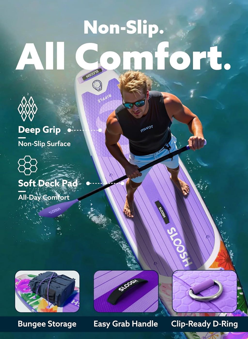 SLOOSH Inflatable SUP & Electric Pump Bundle – 10'6' Paddle Board with Premium Accessories, Non-Slip EVA Deck, 20 PSI Dual-Stage Pump for Fast Inflation, Perfect for Youth & Adults of All Skill Levels