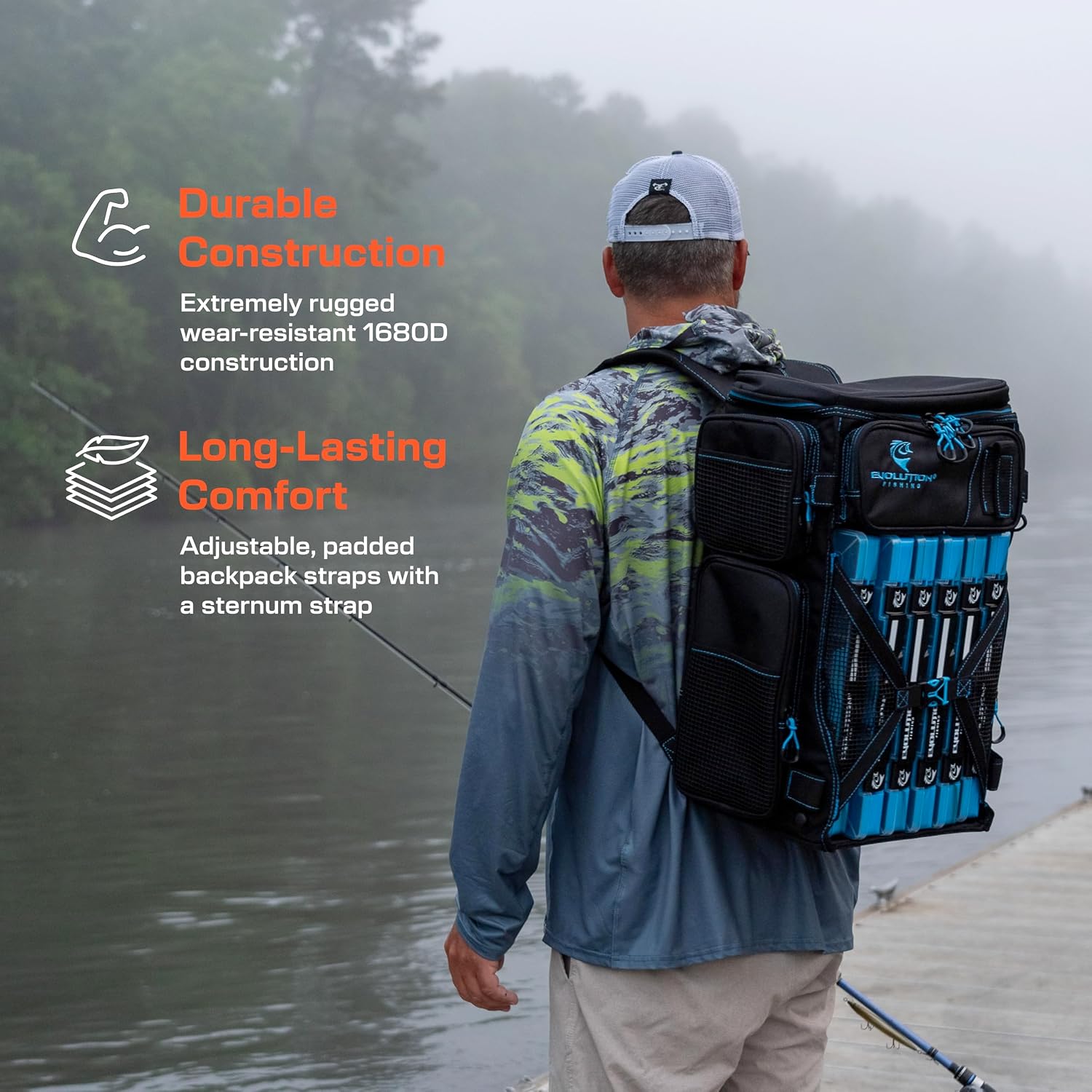 Evolution Fishing Drift Series Tackle Backpack, Outdoor Rucksack w/ 6 Fishing Tackle Trays, Heavy Duty