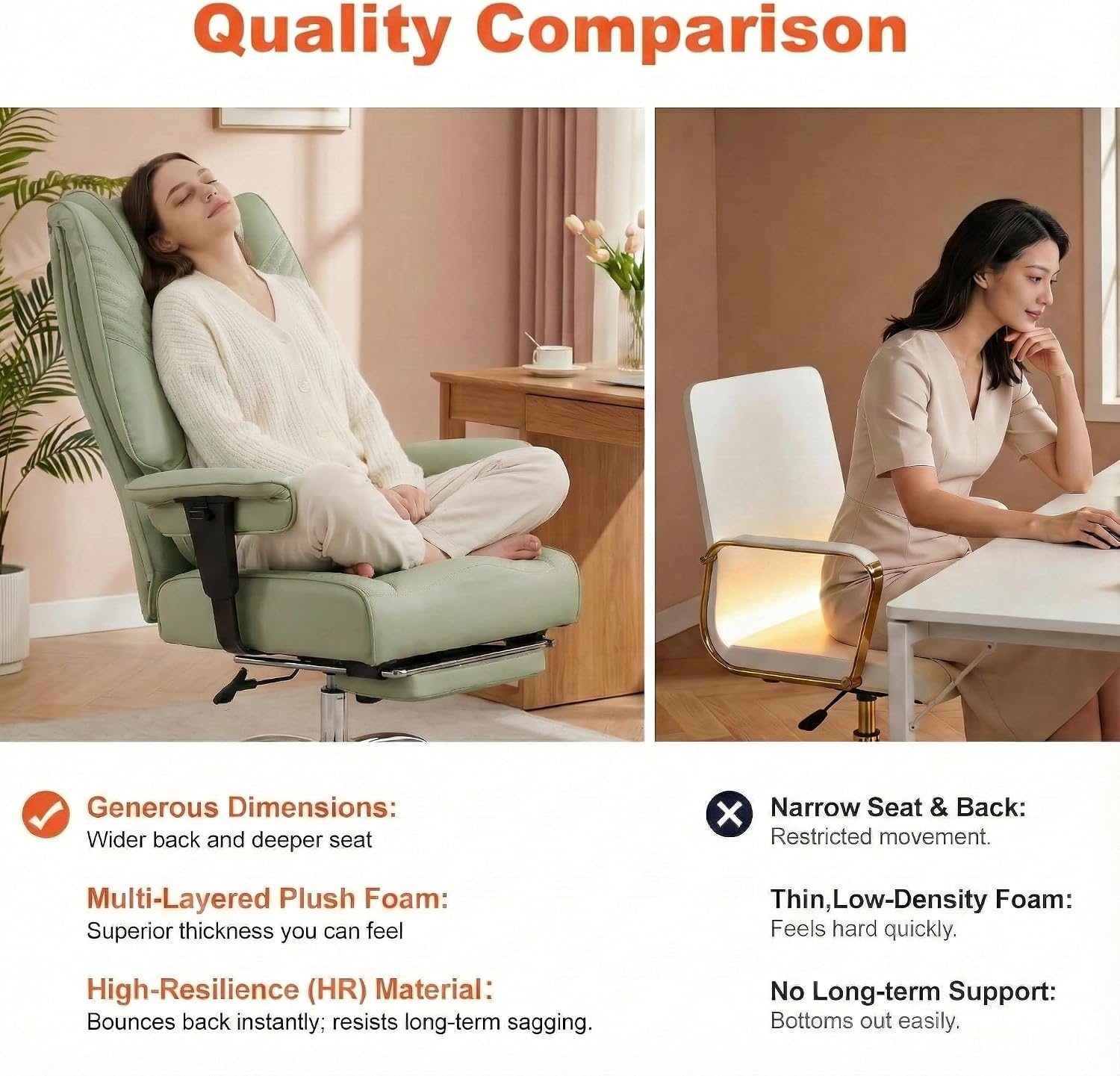 EXCEBET Big and Tall Office Chair 400lbs Wide Seat, Leather High Back Executive Office Chair with Foot Rest, Ergonomic Chairs Lumbar Support for Lower Back Pain Relief (Light Green)