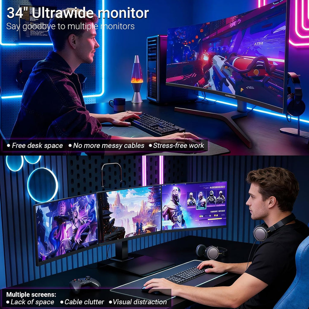 34 Inch Curved Monitor 180Hz, UWQHD 3440x1440p Ultrawide Gaming Monitor 1500R with Speaker, PIP/PBP, 4000:1 Contrast, sRGB126%, HDR, FreeSync & G-SYNC, 1ms(MPRT), HDMI/DP Port, Adjustable Stand, VESA