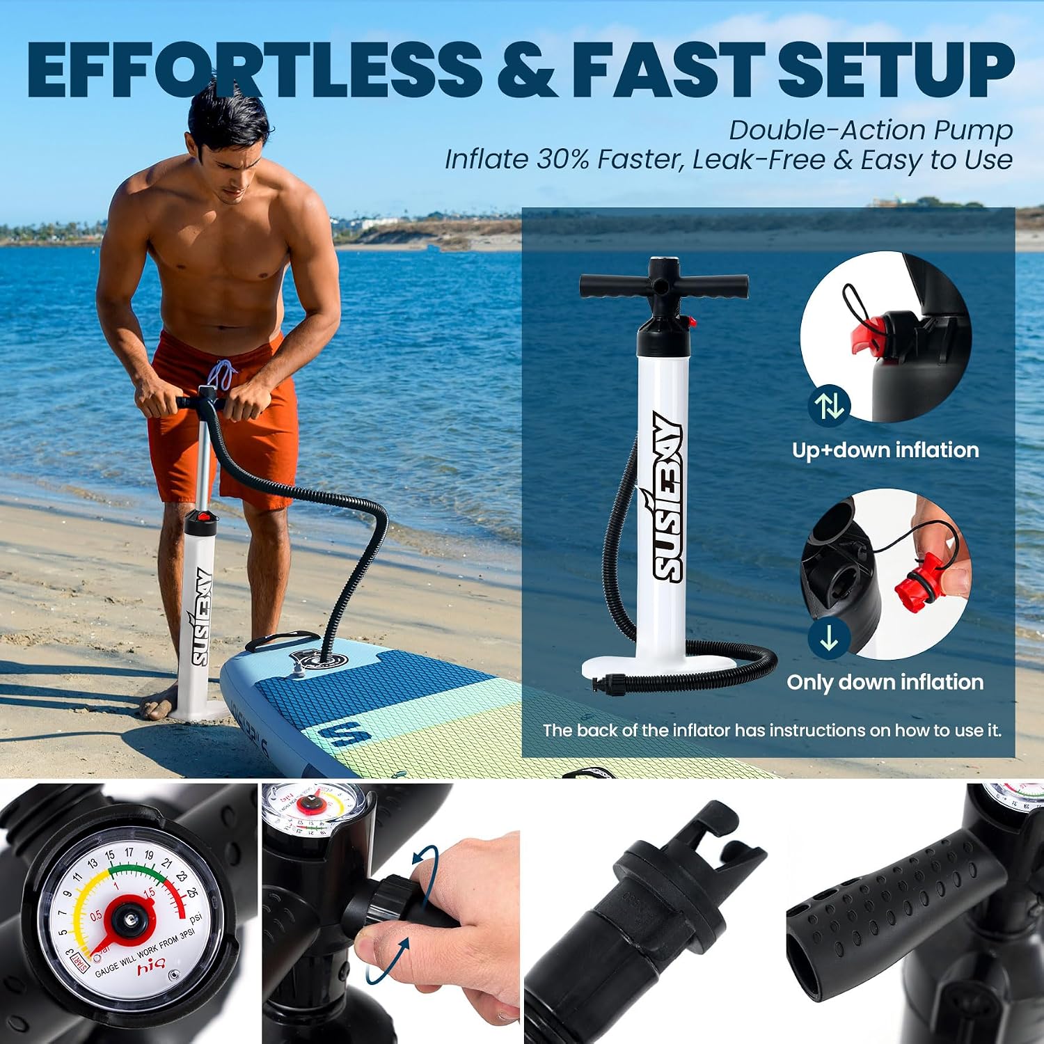 Inflatable Stand Up Paddle Board with SUP Accessories,Inflatable Paddle Boards for Adults & Youth, Anti-Slip EVA Deck,Wide Stance,Dual Action Pump,108L Backpack
