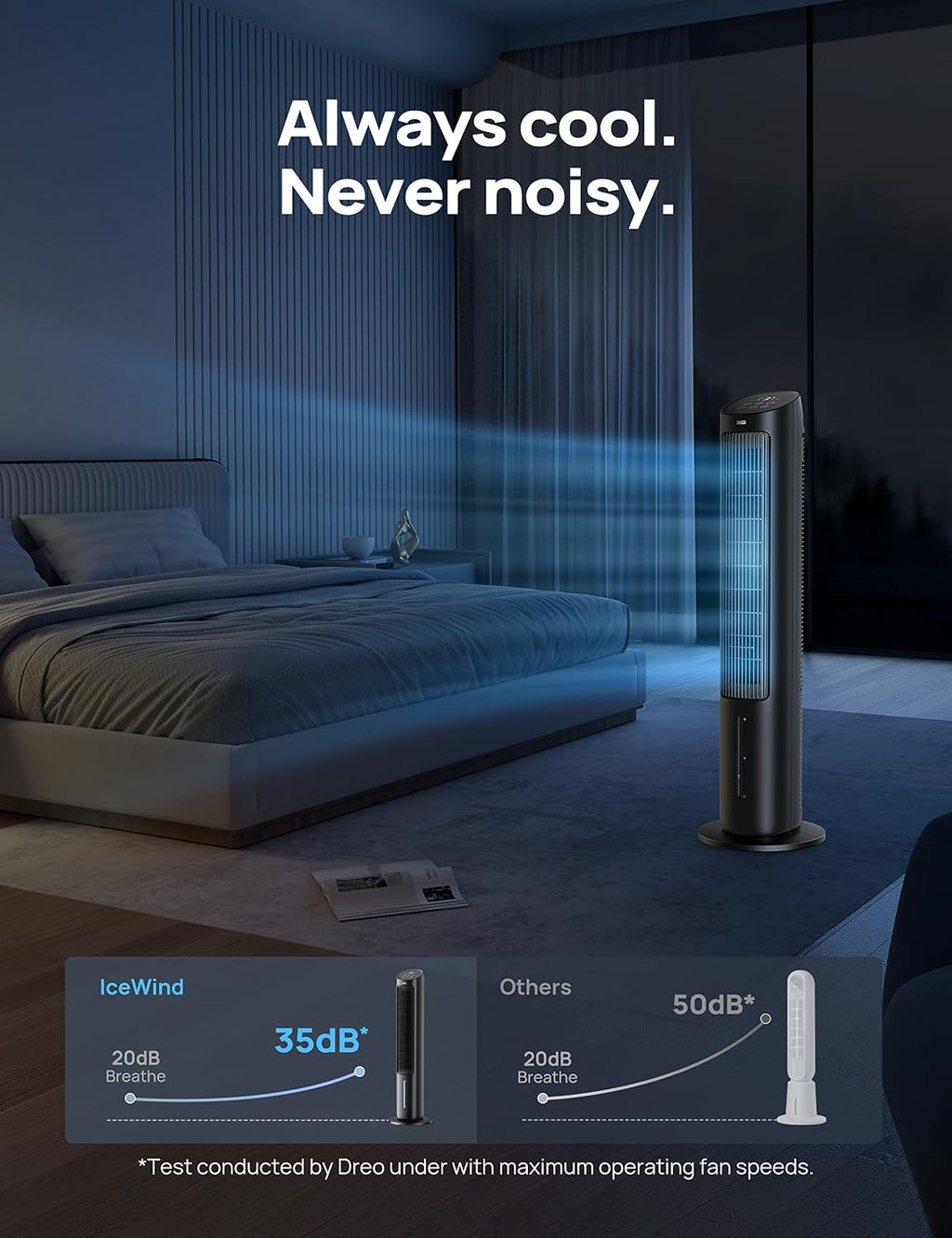 DREO Tower Fans That Blow Cold Air, 40' Evaporative Air Cooler, Cooling Fan for Bedroom with 80° Oscillating, Remote Control, 3 Modes 4-Speed Quiet Floor Fan, Black
