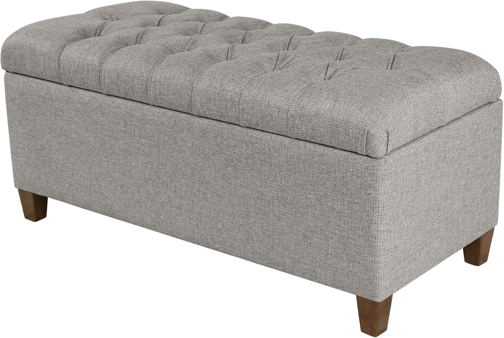 Homepop Home Decor Tufted Ainsley Button Storage Ottoman Bench with Hinged Lid Ottoman Bench with Storage for Living Room & Bedroom, Gray Fabric