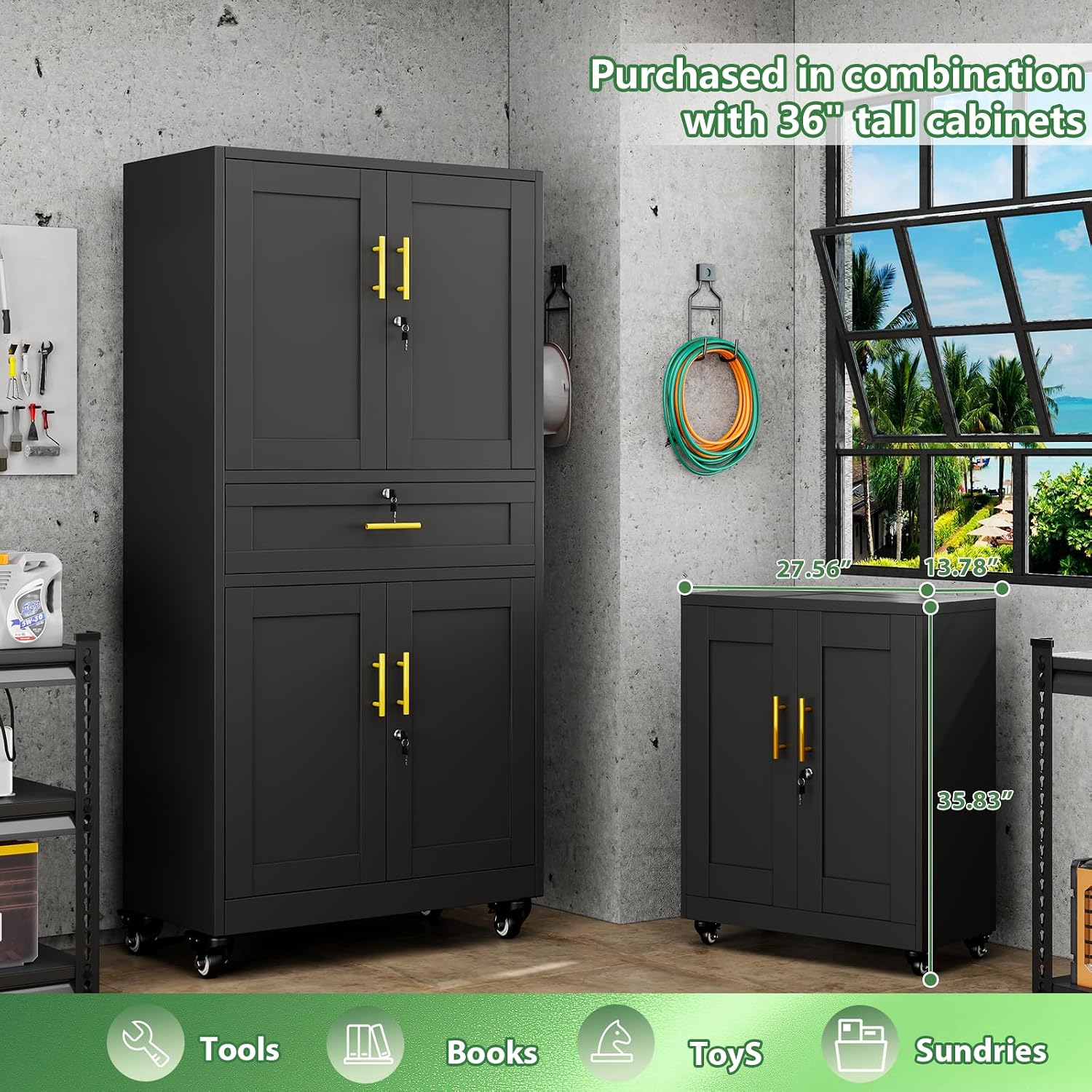 Black Metal Storage Cabinet, 71' Tall Locking Storage Cabinet with 2 Adjustable Shelves, Steel Locker Organizer, for Office, Home, School