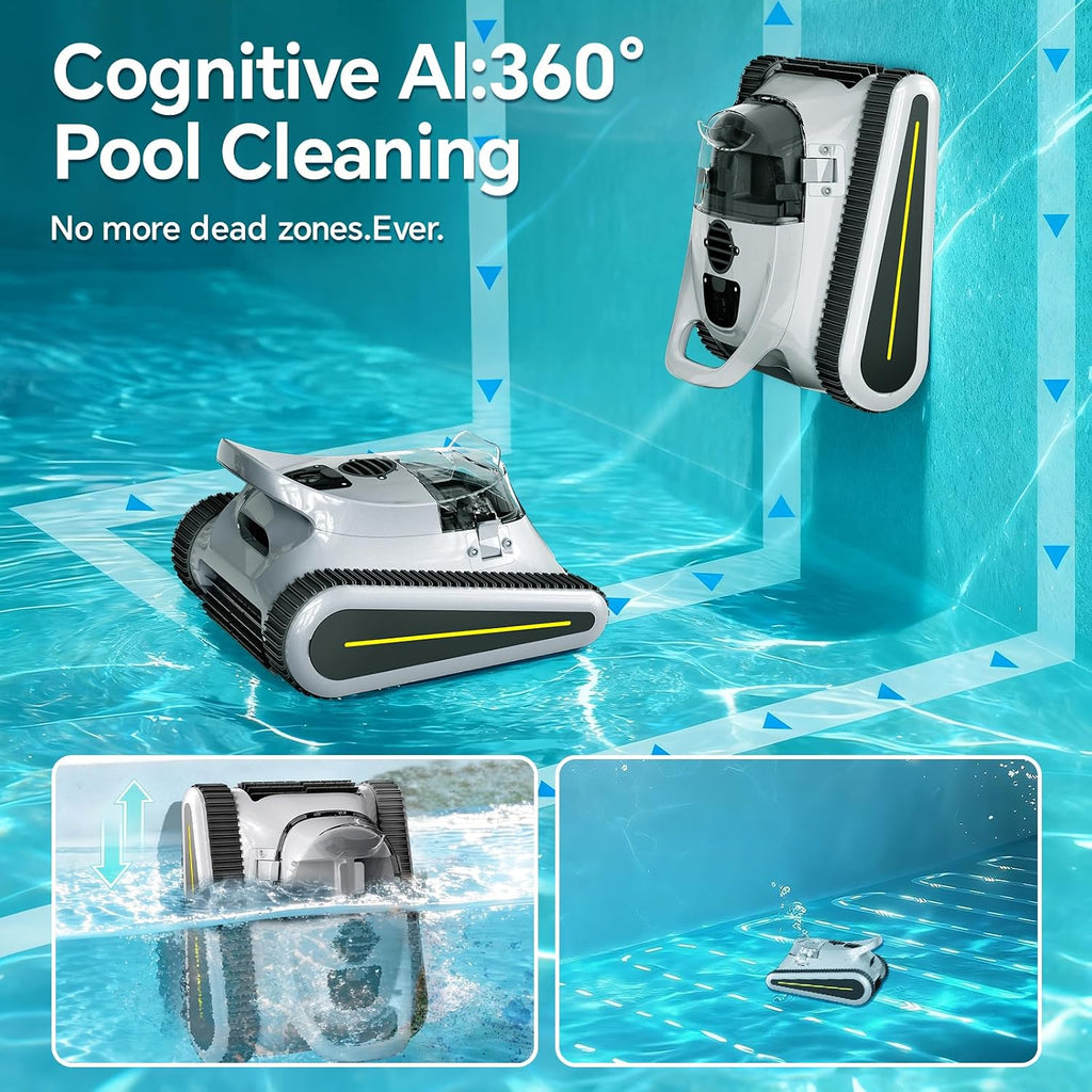 Pool Vacuum for Inground Pools & Above Ground Pool, Cordless Robotic Pool Cleaner with 180W Brushless Motor, 3-Hour Runtime, Wall-Climbing Pool Robot Scrubber for Pools up to 2150 Sq.Ft.