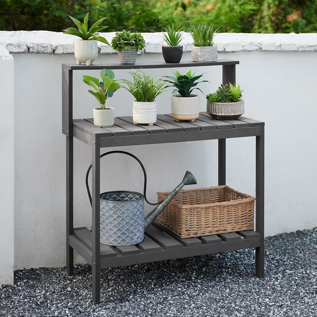 Psilvam Outdoor Potting Bench Table, HDPS Potting Bench with Storage, Outdoor Potting Table for Porch, No Rust, No Fade, Rot-Resistant (Grey)