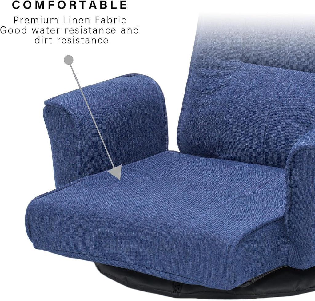 360 Swivel Gaming Chair 14-Position Adjustable Folding Floor Sofa with Armrests Lounger Bed for Home & Living Room Chaise Lounge Indoor for Adults (Blue-1)
