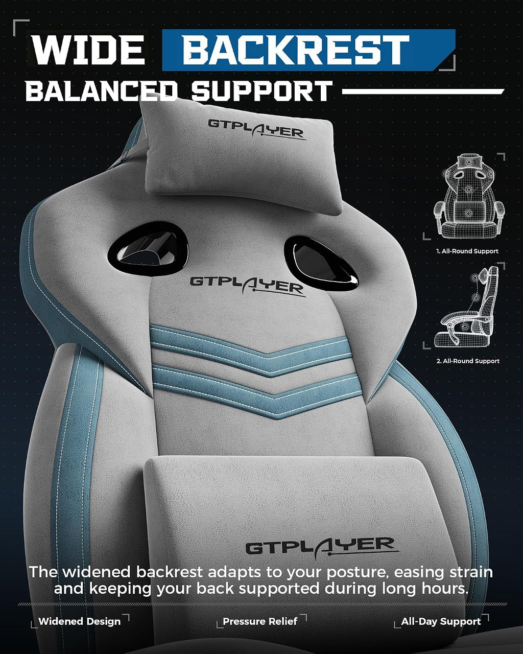 GTPLAYER Gaming Chairs for Adult - Ergonomic Big & Tall Gaming Seat with Footrest & Lumbar Support, Comfortable Office Chair 90-155° Reclining - Heavy Duty Wide Computer Seat, Grey