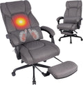 3D Kneading Massage Office Chair with Heat, 500 lbs Big and Tall Executive Computer Desk Recliner, Electric Heated Gaming Chairs with Massage & Footrest, Grey,