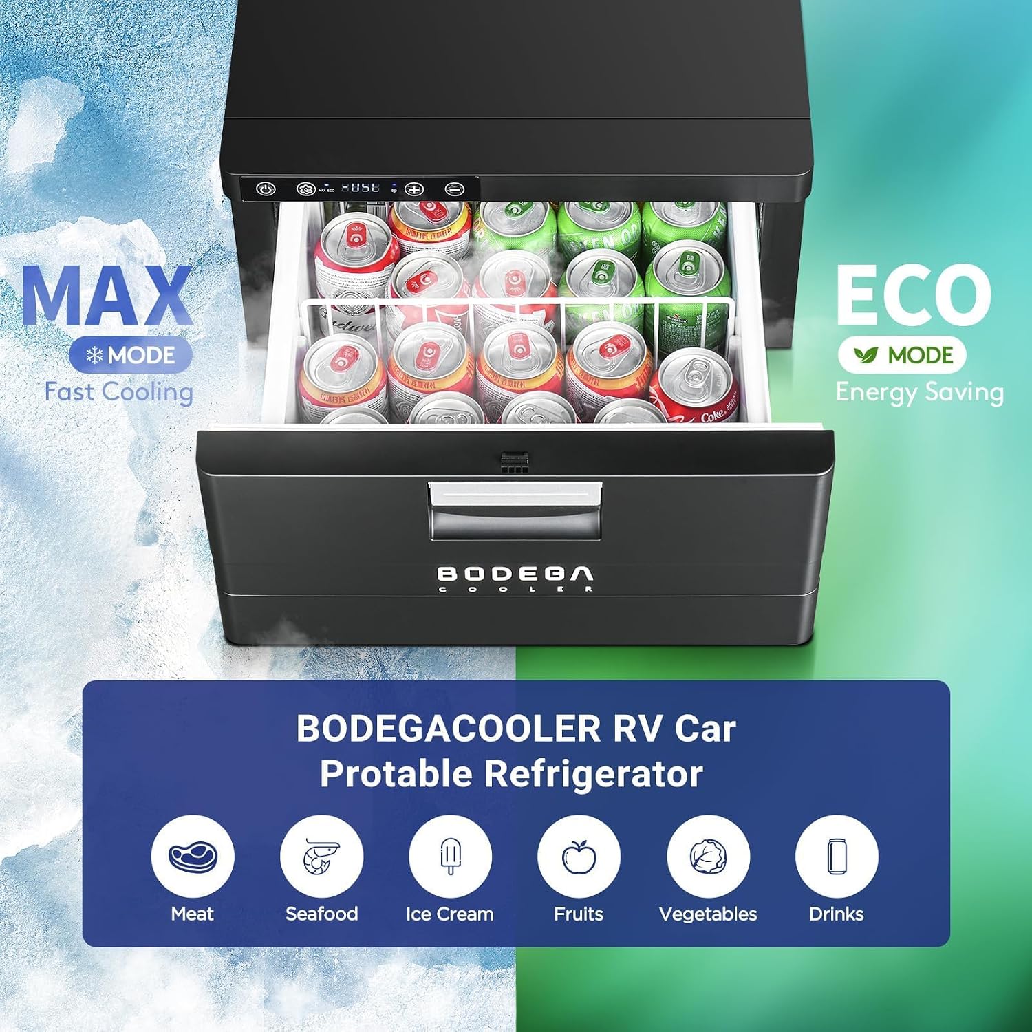 BODEGACOOLER 12 Volt Drawer Refrigerator, 33Quart(31L) RV Fridge Freezer APP Control, Portable Refrigerator (-4℉-68℉), Car Cooler for Travel ,Camping, Road Trips Tailgating, Truck, Van, SUV 12/24V DC