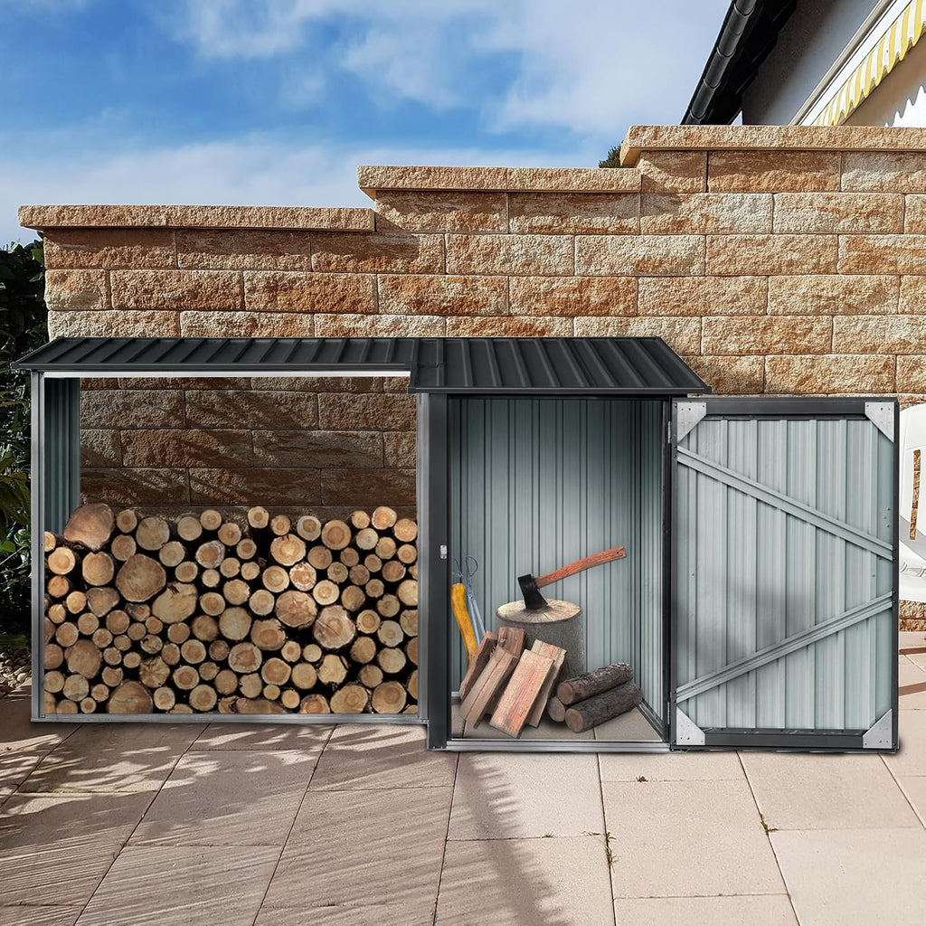 Wood Shed – Durable Galvanized Steel Firewood Storage, Rust & Weather Resistant, Open Design for Easy Access, Multi-Functional Tool Storage for Yard & Garden Use
