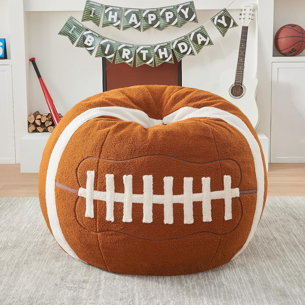 Sports Football Bean Bag Chair - Luxurious Bean Bag Chairs for Kids Teens Adults - Floor Sofa Couch with Filler - Plush BeanBag Furniture for Living Room Bedroom College Dorm - 32 Inch