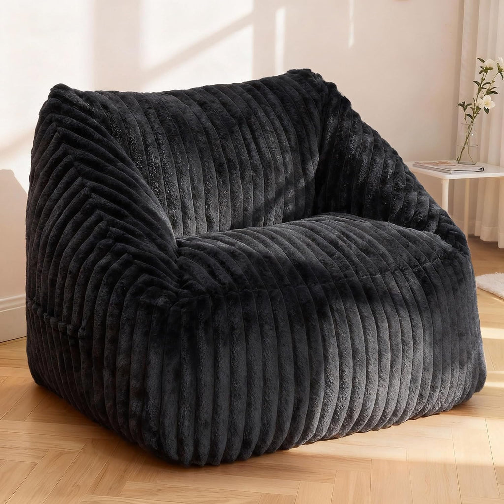 HABUTWAY Bean Bag Chair, Giant Bean Bag Chairs for Adults and Kids, Bean Bag Sofa, Lazy Floor Sofa, Faux Fur Beanbag Chair with Armrests for Living Room Bedroom (Black)