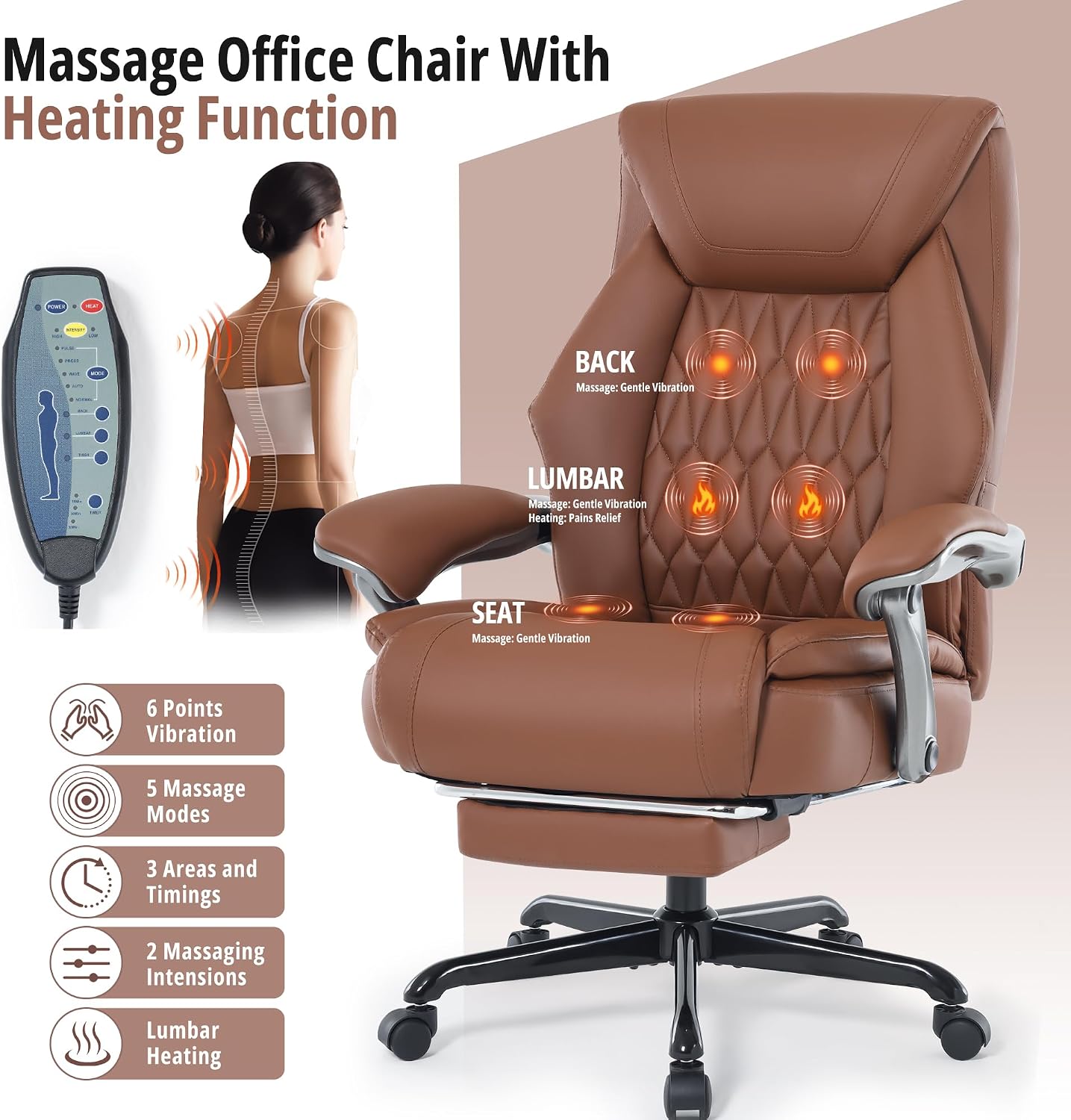 Massage Office Chair with Heat & Footrest, Ergonomic Reclining Executive Desk Chairs with 6-Point Vibration, PU Leather Computer Chair for Home Office or Gaming
