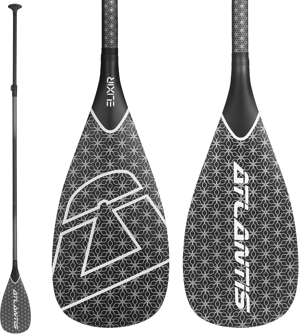 AQUBONA SUP Paddle- 3 Pieces 100% Carbon Fiber Adjustable Stand Up Paddle Board Paddle, Portable Durable Floating Paddle Board. (F) (Black)