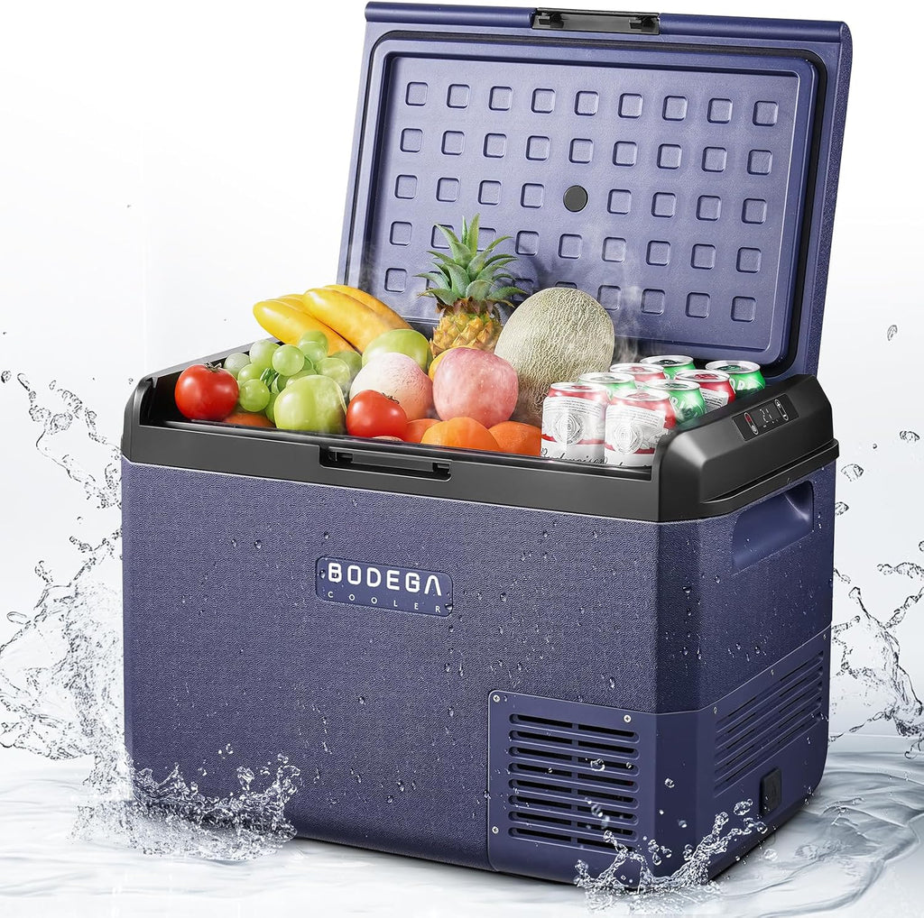 BODEGACOOLER 12 Volt Car Refrigerator, 53QT(50L) IPX4 Waterproof Electric Cooler, 31dB Ultra-Quiet Car Fridge APP Control with 12/24V DC 110-240V AC, -4℉~68℉, Portable for Truck RV Camping, Travel