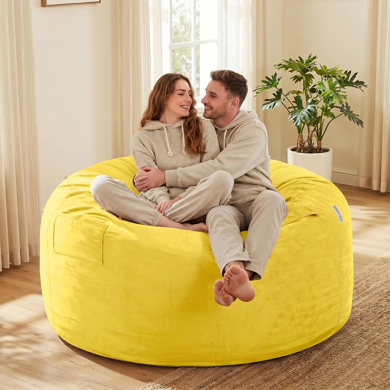 HABUTWAY Bean Bag Chair: Giant 5' Memory Foam Furniture Bean Bag Chairs for Adults with Microfiber Cover 5Ft(Mustard)