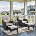 Belord 5 Piece Swivel Rocker Glider Outdoor Chairs Set of 2 with Ottoman and Glass Side Table Patio Bistro Furniture Set, Comfort High Back Wicker Patio Conversation Set for Deck Porch Sunroom