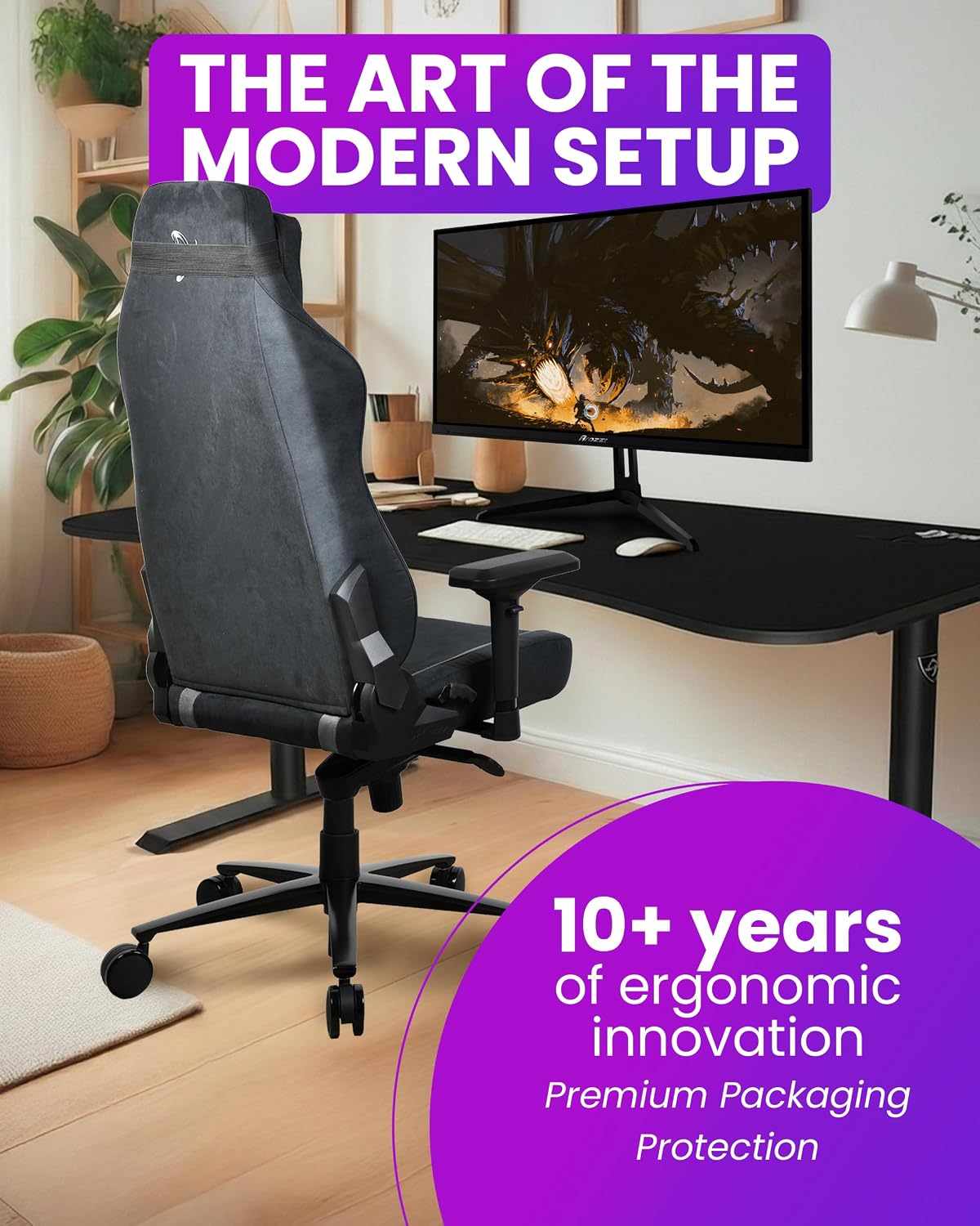 Arozzi Vernazza Supersoft Upholstery Material has a Unique Velvety Texture that is Fluid-Repellant and Breathable with Memory Foam Lumbar Support and 4D Armrest for Office and Gaming Chair - Black
