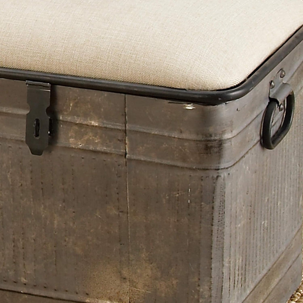 Deco 79 Metal Room Storage Bench Galvanized Entryway Bench with Cream Burlap Top, Bench 50' x 16' x 18', Gray