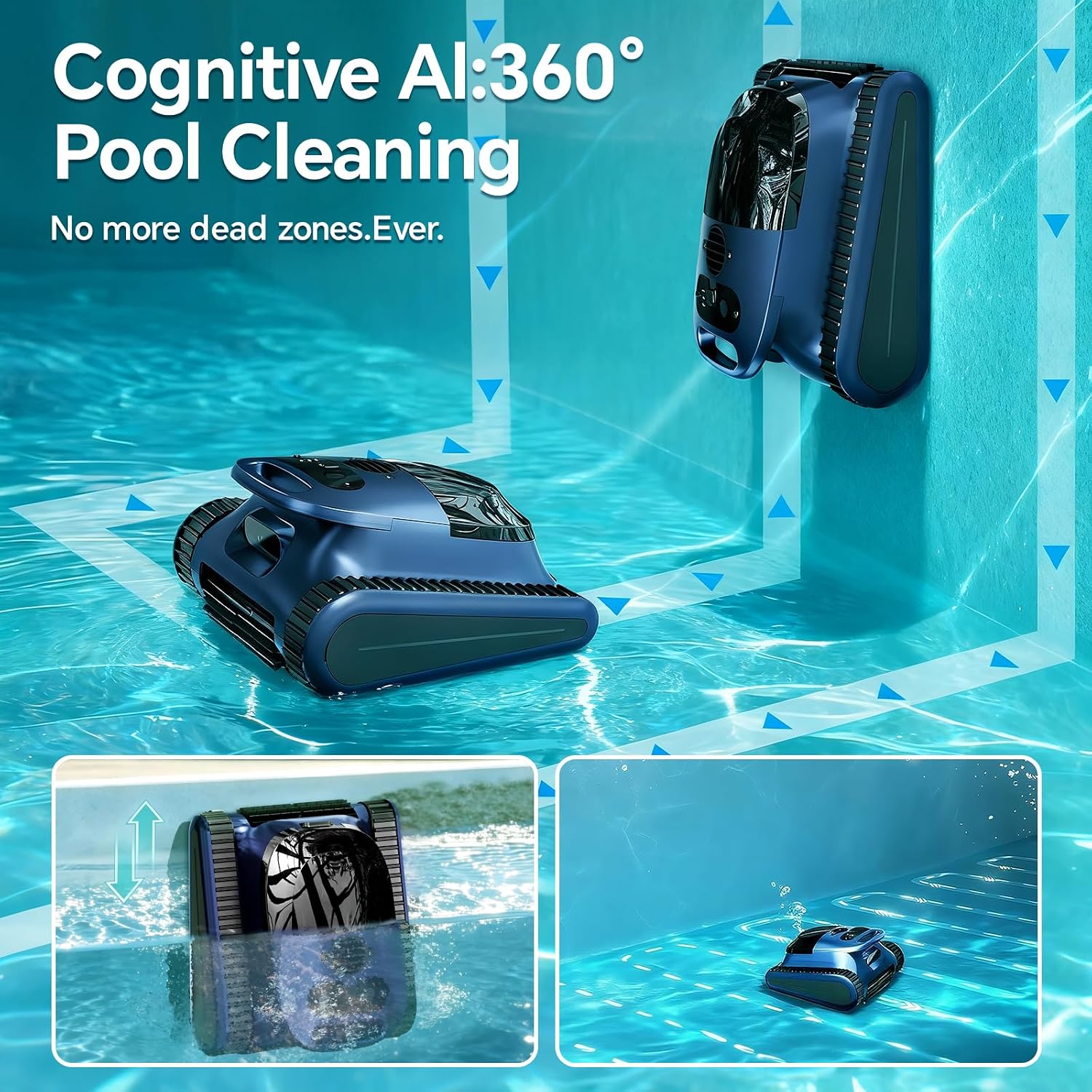 Pool Vacuum for Inground Pools & Above Ground Pool, Cordless Robotic Pool Cleaner with 180W Brushless Motor, 3-Hour Runtime, Wall-Climbing Pool Robot Scrubber for Pools up to 2150 Sq.Ft.