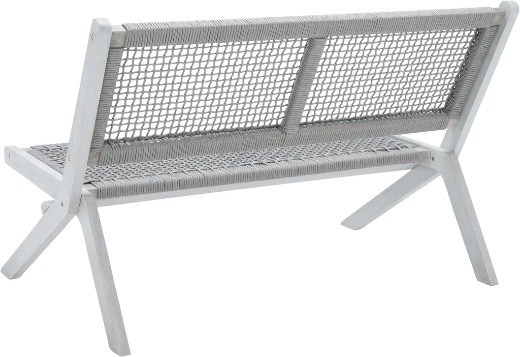 SAFAVIEH Outdoor - Kobina Folding Bench - Grey & Grey - Solid Wood and Rope - Modern Sculpted Folding Design - Ideal for Patio, Deck, Porch, Backyard, 13.8' Seat Height (PAT7304B)