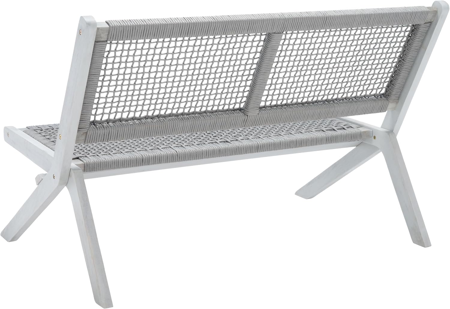 SAFAVIEH Outdoor - Kobina Folding Bench - Grey & Grey - Solid Wood and Rope - Modern Sculpted Folding Design - Ideal for Patio, Deck, Porch, Backyard, 13.8' Seat Height (PAT7304B)