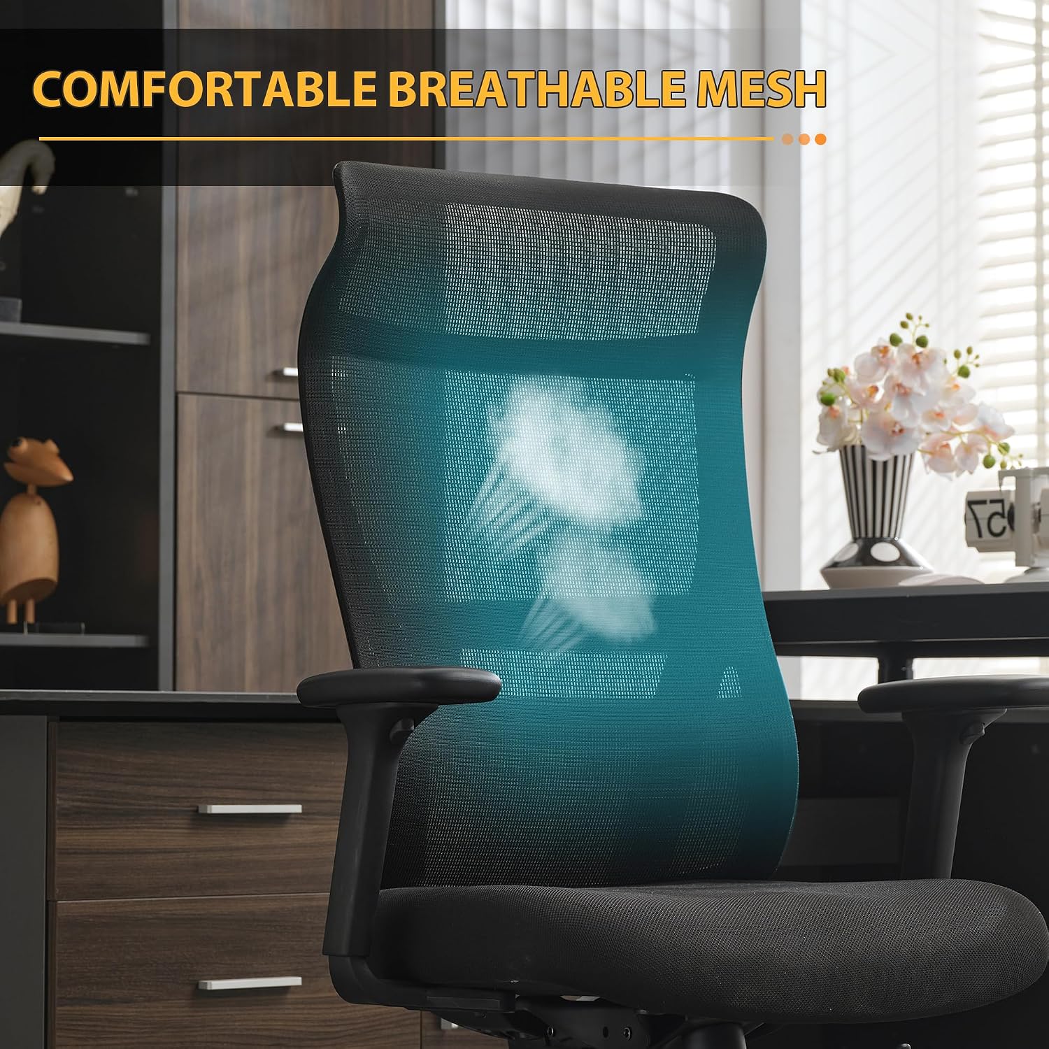 Qulomvs Mesh Ergonomic Office Chair Home Office Desk Chair with Headrest Height Adjustable Computer Executive Desk Chair with Wheels 360 Swivel Task Chair