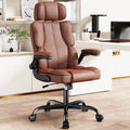 Kensaker Ergonomic Executive Office Chair with Adjustable Headrest & 90° Flip-Up Arms, High Back PU Leather Computer Desk Chair with 135° Rocking & Double Padding for Home Office Comfort, Brown