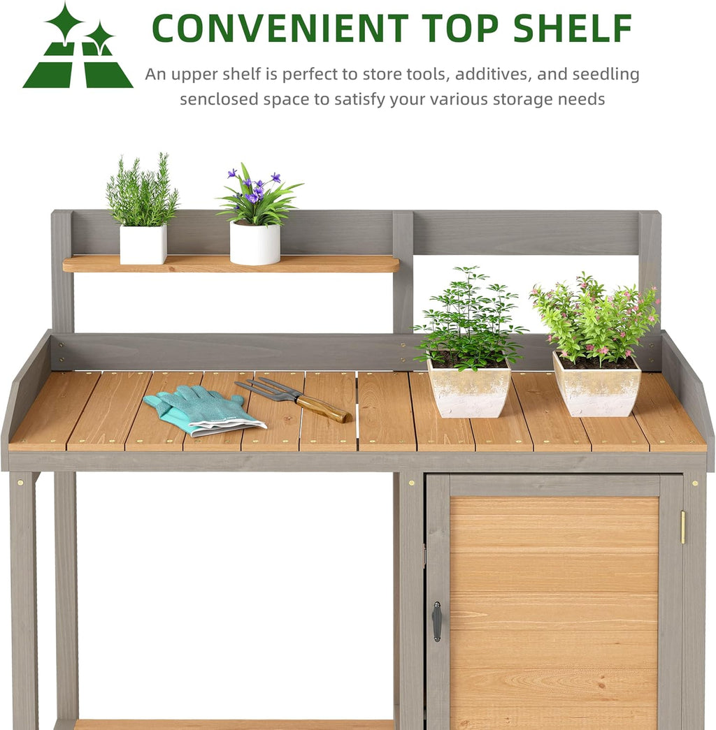 Wooden Potting Bench Table with Sink,Outdoor Garden Table Work Bench with Storage, Workstation for Outside Patio Lawn