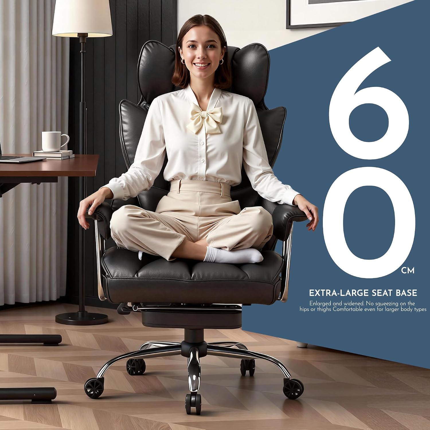 Efomao Big and Tall Office Chair, 400lbs Heavy Duty High Back Executive Chair with 23.6' Extra Wide Seat, PU Leather Desk Chair with Footrest and Padded Armrests, Black