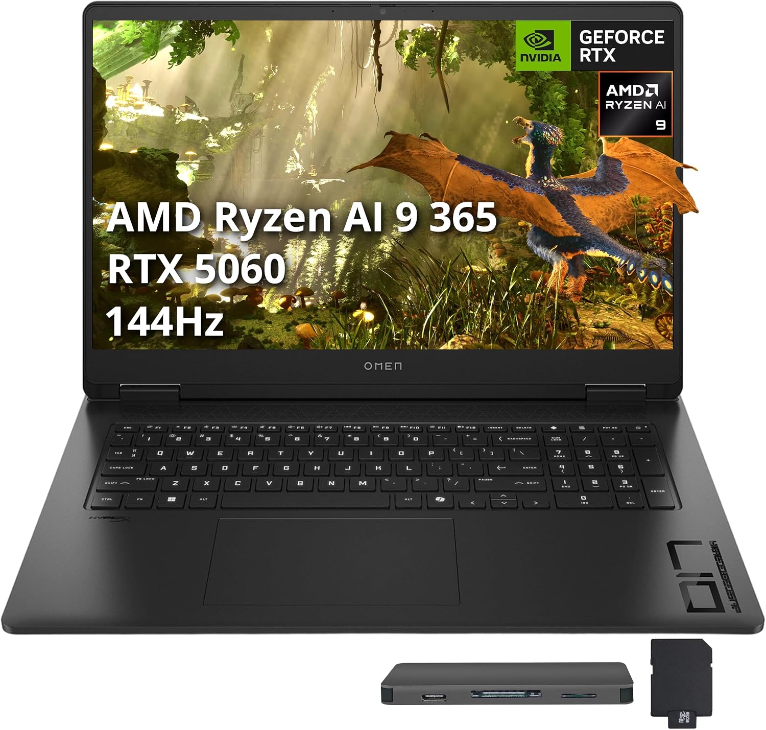 HP Omen 17 Gaming Laptop, NVIDIA GeForce RTX 5060, AMD Ryzen AI 9 365, 64GB RAM, 3TB Storage(2TB SSD+1TB Docking Station), Backlit Keyboard, 17.3' FHD 144Hz Display, Win 11 Pro, Black