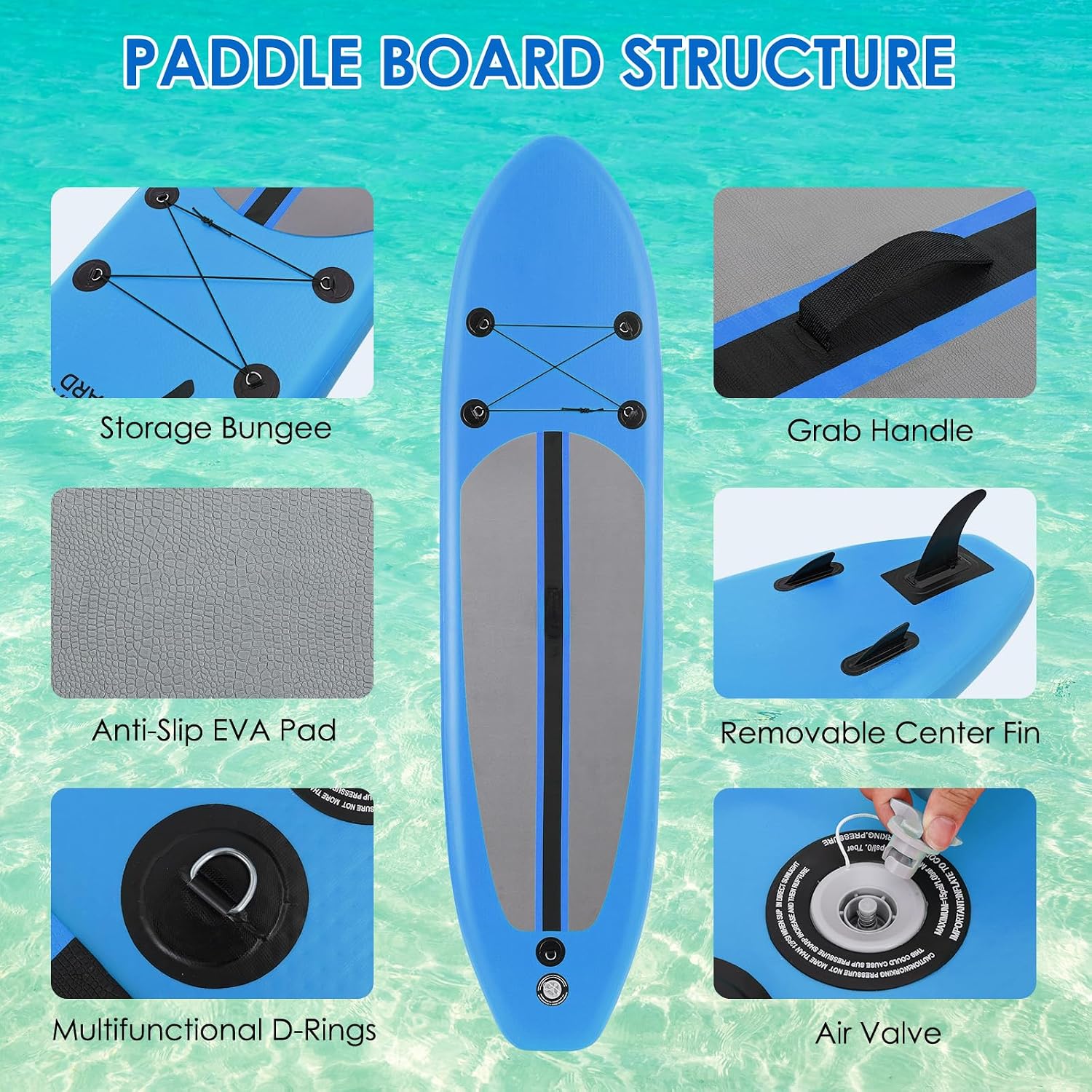 Clevich 12FT Stand Up Paddle Board, Inflatable Paddleboard with SUP Accessories & Carry Bag, Paddle, Hand Pump, Non-Slip Deck, Repair Kit,Leash, 400LBS