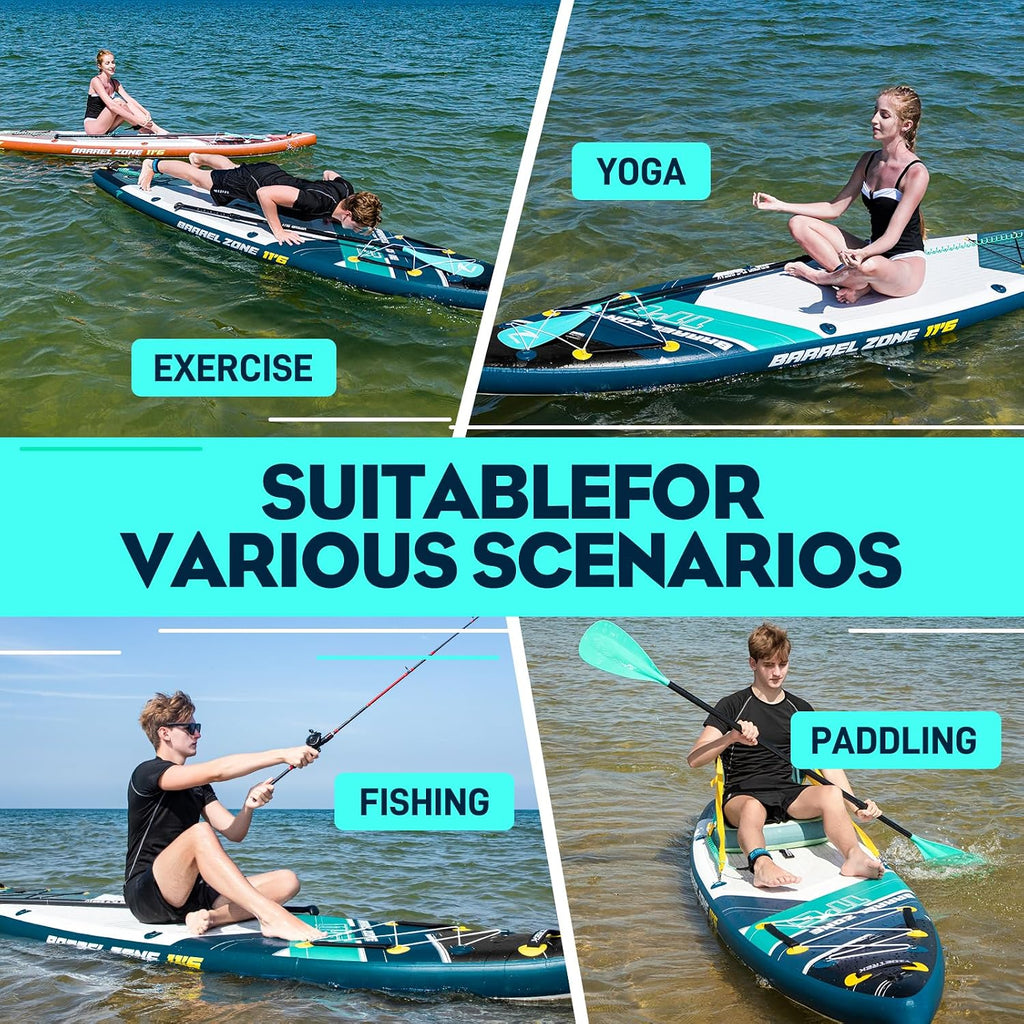11'6' Inflatable Stand Up Paddle Boards, Premium SUP Accessories, Non-Slip Comfort Deck for Youth & Adults