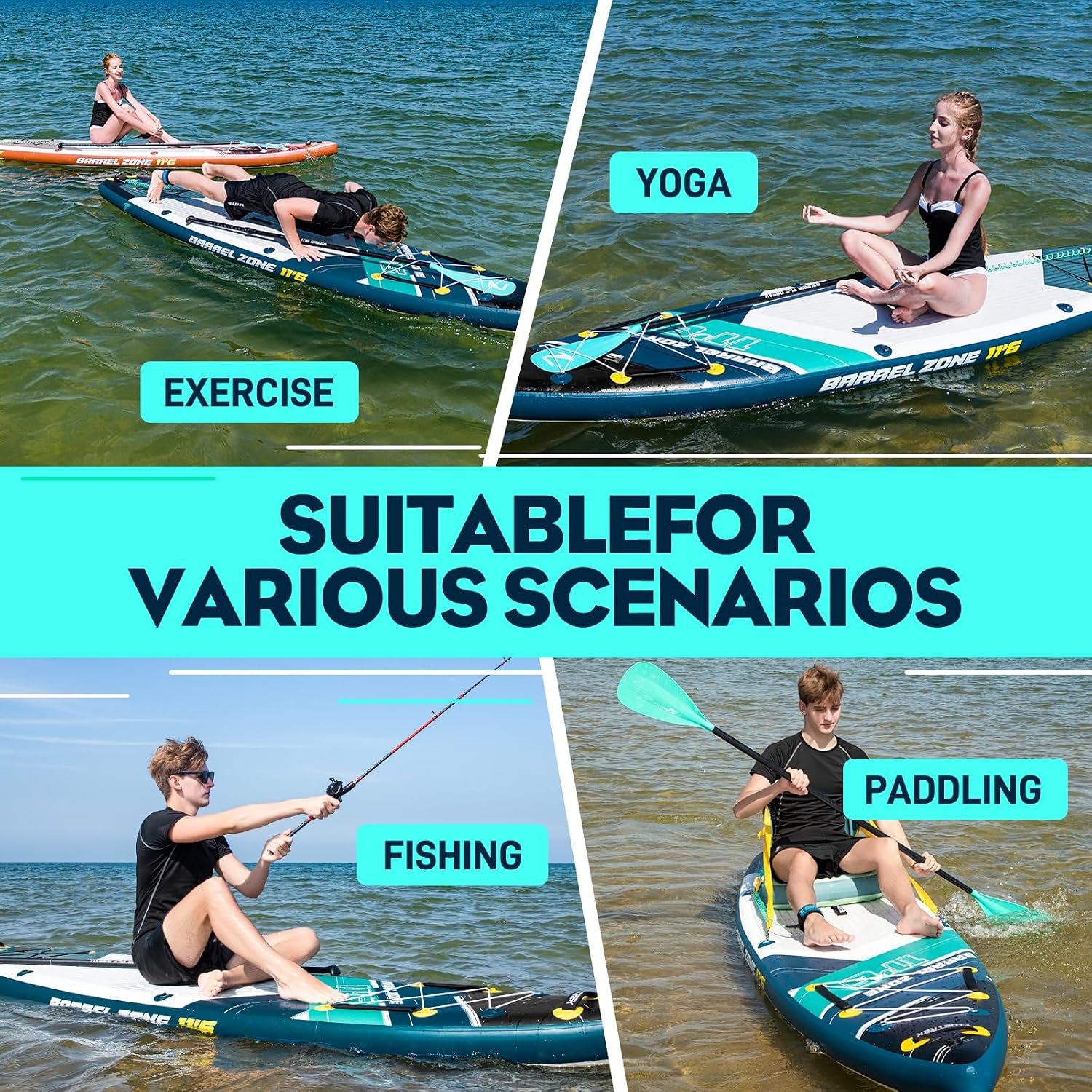 11'6' Inflatable Stand Up Paddle Boards, Premium SUP Accessories, Non-Slip Comfort Deck for Youth & Adults