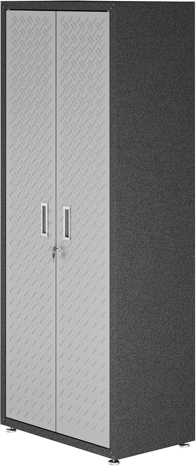 Manhattan Comfort Fortress Collection Modern Designed Durable Tall Storage Standing Garage Cabinet Great For Tools and Supplies, Stainless Steel
