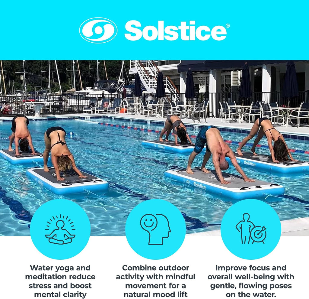SOLSTICE Sol Fit Inflatable Stand-Up Paddleboard & Aquatic Fitness Mat with 7'10' Non-Slip Traction Pad - Floating Exercise Platform for Yoga, Pilates & Meditation, Includes Pump & Carry Bag
