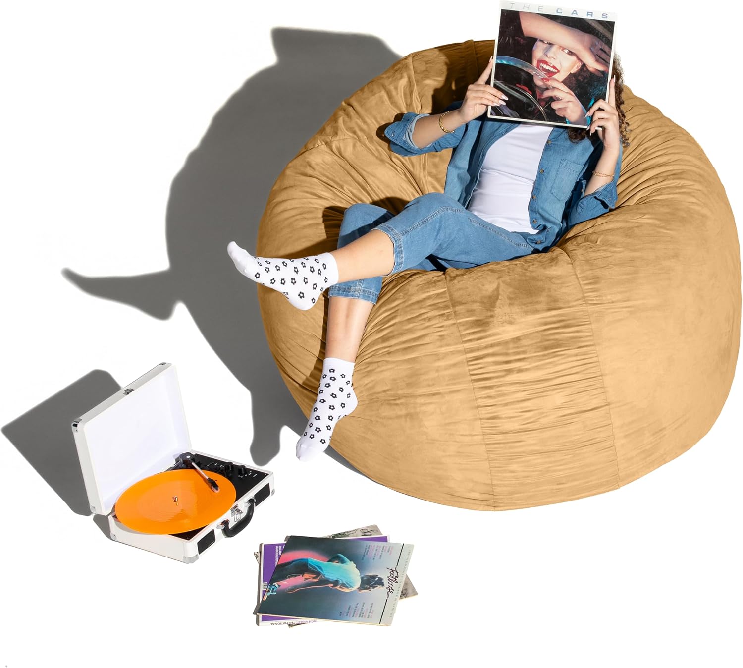 Jaxx 6 Foot Cocoon - 2-in-1 Convertible Bean Bag Bed & Large Bean Bag Chair for Adults, Camel