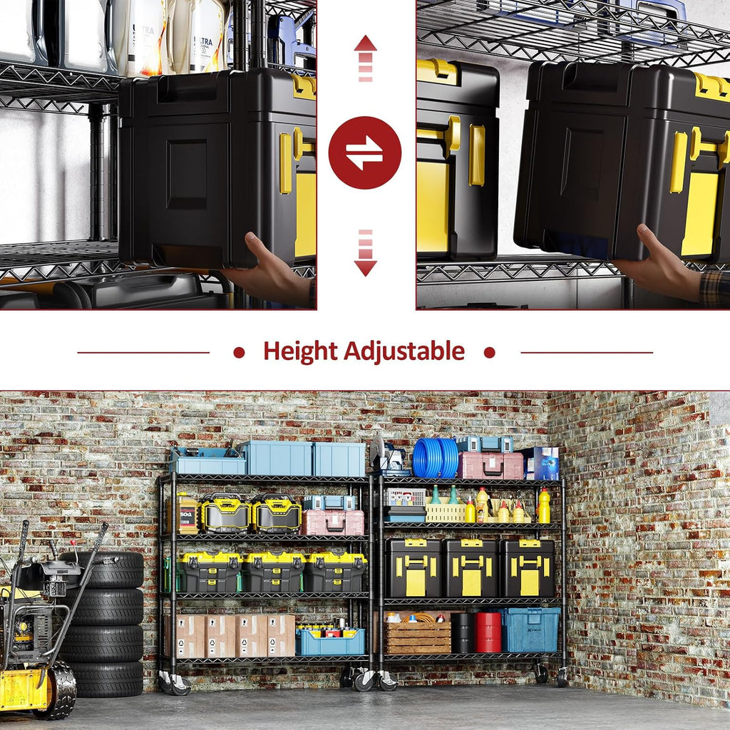 IZEUK 4-Tier Adjustable Heavy Duty Metal Storage Shelving Unit, Wide Utility Rack Organizer for Garage, Kitchen, Office, Basement, Warehouse (Black, 15.7' D x 33.5' W x 70.5' H)