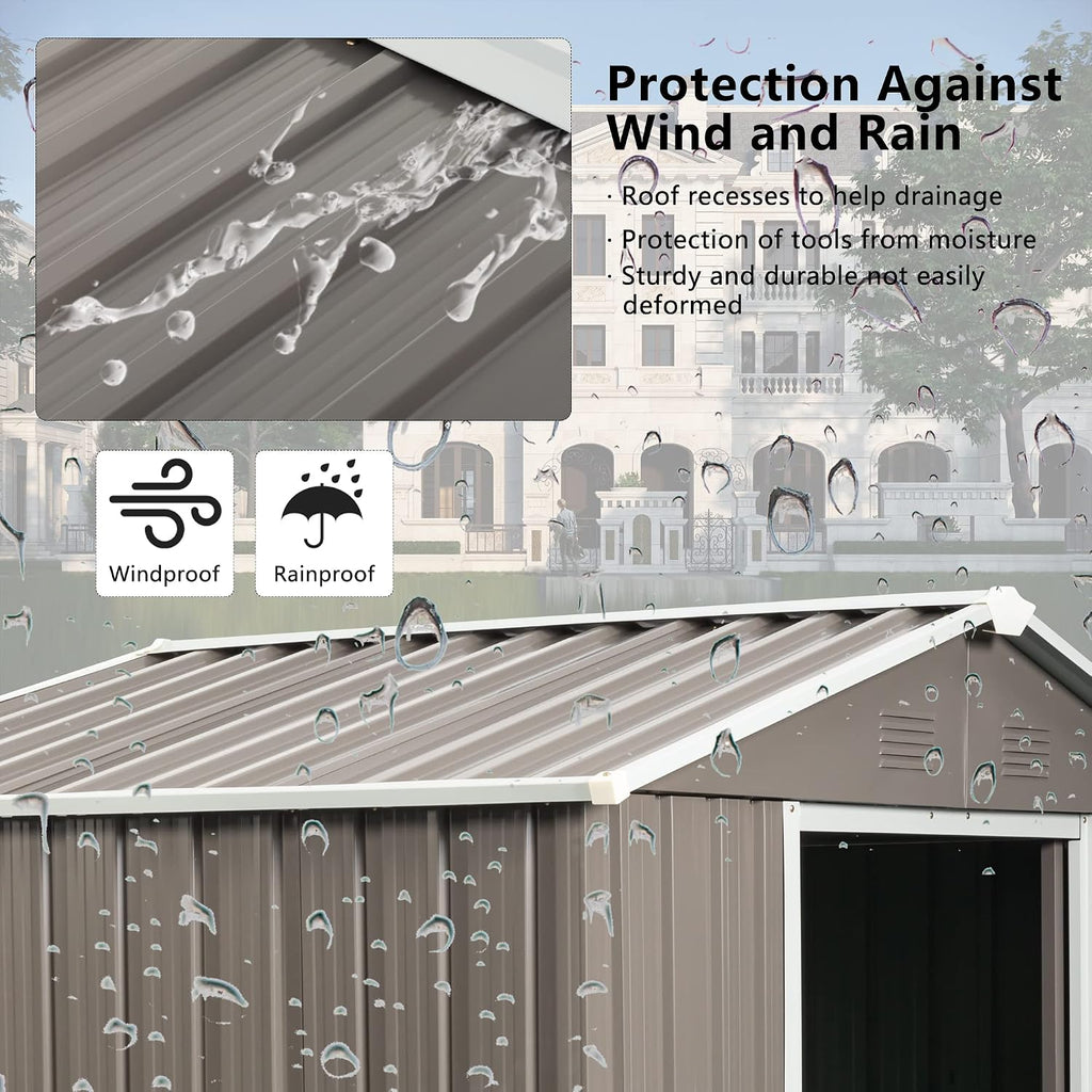 KEIKI 6x5 FT Outdoor Metal Storage Shed with Peaked Roof,Vents,Window and Metal Foundation for Garden Yard
