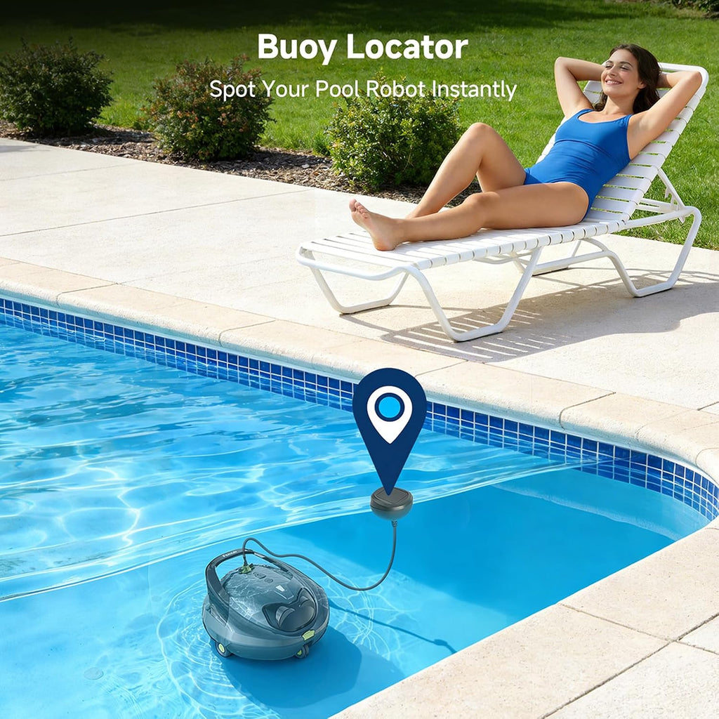 Pooloob Robotic Pool Vacuum Cleaner with Triple-Layer Filtration & Floating Buoy, for Regular Daily Maintenance, Flat Floor Cleaning for Above/In-Ground Pools,NOT for Initial or Deep Cleaning or Swamp