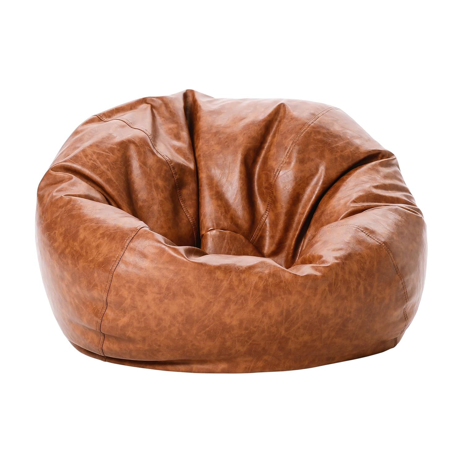 Factory Direct Partners 35' Rustic Western Bean Bag Chair Distressed Faux Leather, Low to Ground for Reading, Playing Video Games and Relaxing Flex Seating for Home and School - Hazelnut, 10478-322