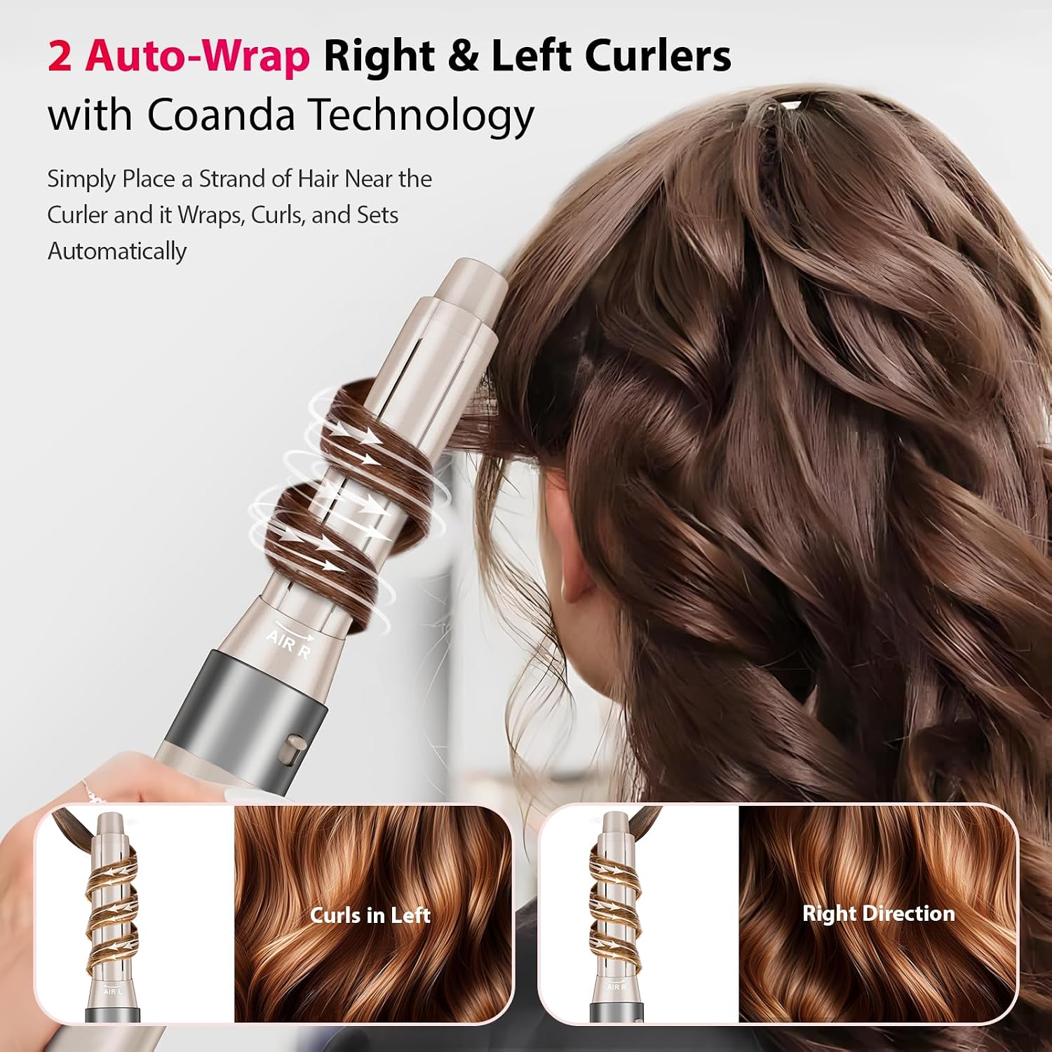 Hair Dryer 5 in 1 Hot Air Brush - 110,000 RPM High-Speed Negative Ionic Blow Dryer for Fast Drying, Multi-Styler with Auto-Wrap Curlers, Straightening Volumizing Combing Hair Styler, Multi Oval Brush
