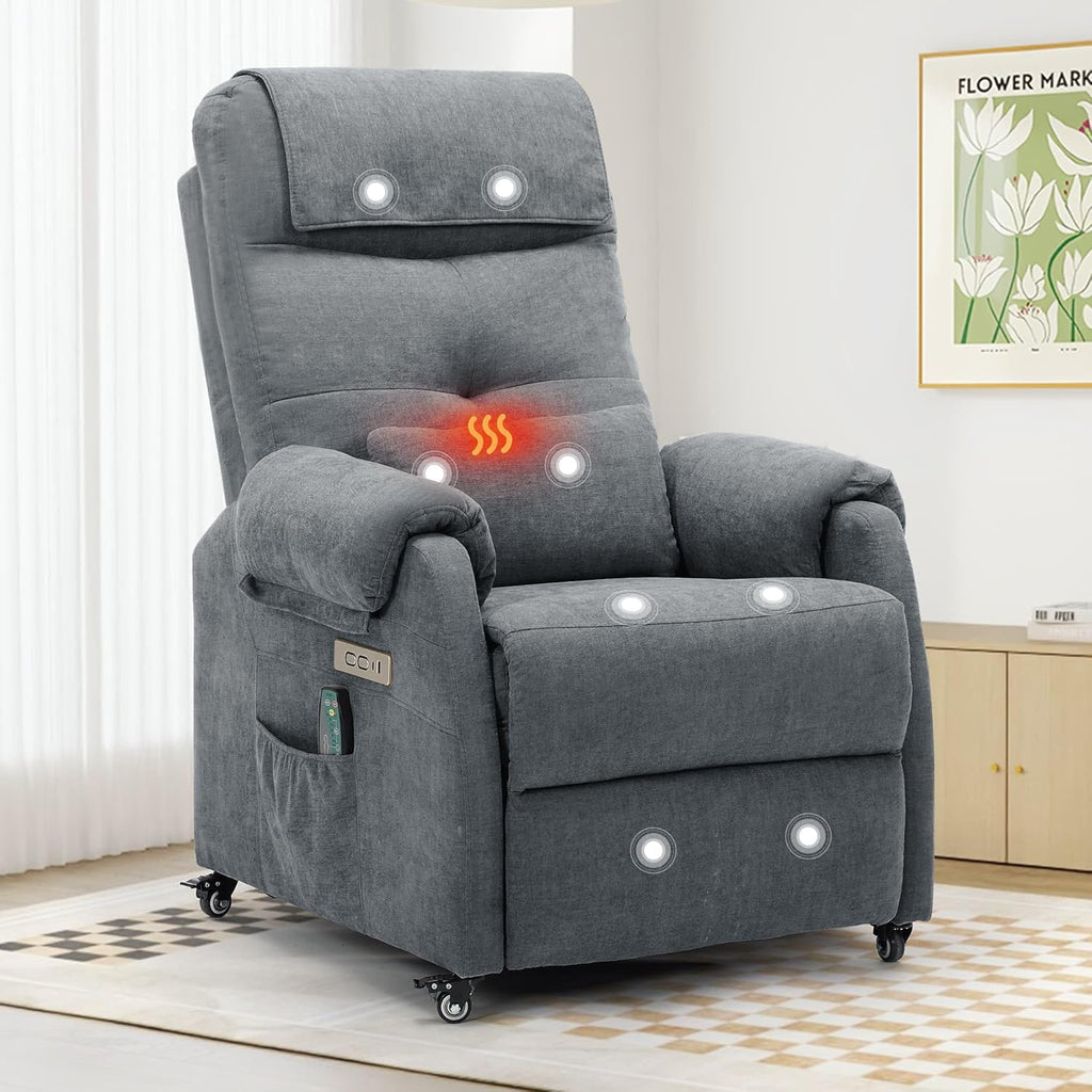 Korser Power Recliner Chair for Adults, Recliner for Small Spaces with Rollers, Electric Chair with Massage and Heat, USB and Type-C Charge Port, Fabric Recliner Chair for Living Room, Bedroom